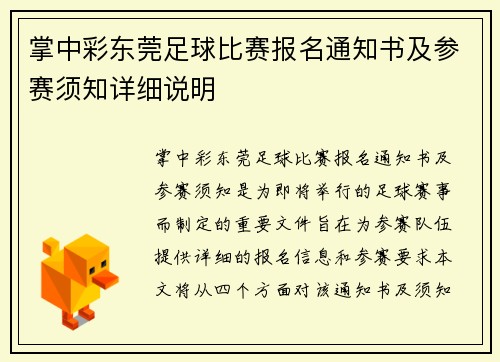 掌中彩东莞足球比赛报名通知书及参赛须知详细说明