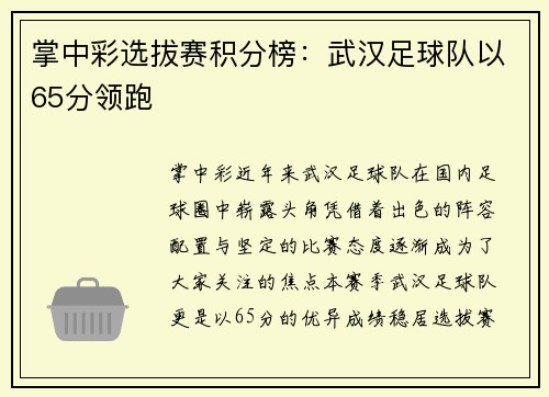 掌中彩选拔赛积分榜：武汉足球队以65分领跑